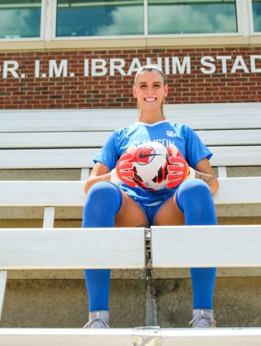 Gotham FC draft pick and goalkeeper Hensley Hancuff poses for a photo at her alma mater Clemson University.