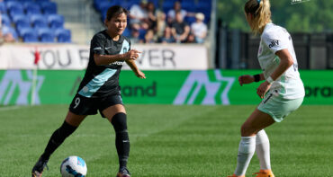 Nahomi Kawasumi takes on Emily Fox in May meeting with Racing Louisville at Red Bull Arena. Kawasumi made the game-winning assist in Gotham's July clash with Louisville.