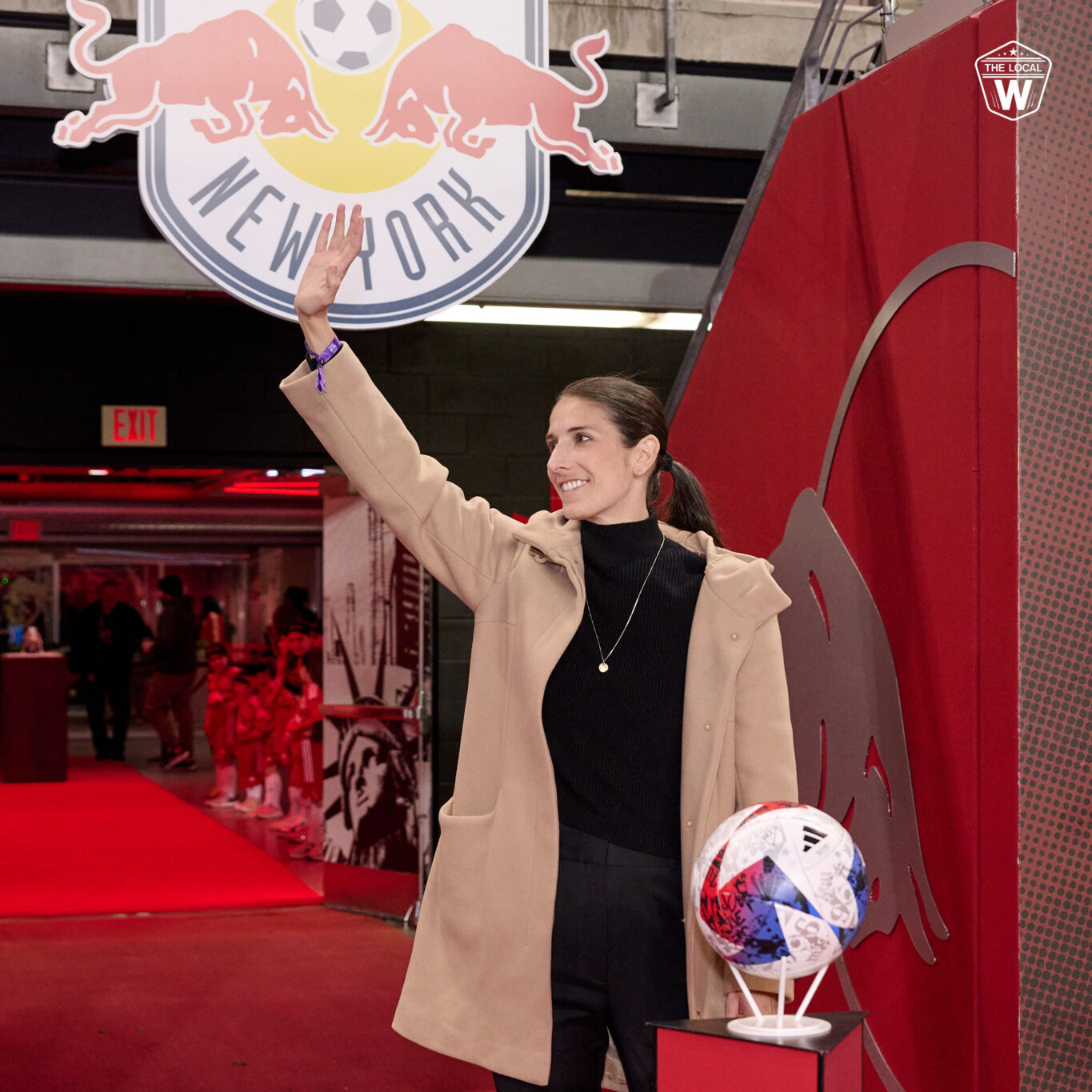 Gotham FC GM Yael Averbuch West delivers the game ball.