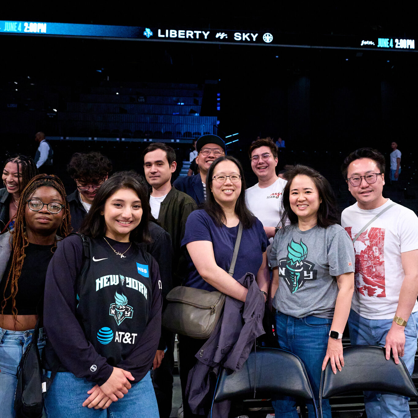 NY Liberty fans pose at WNBA game between the Liberty and Connecticut Sun
