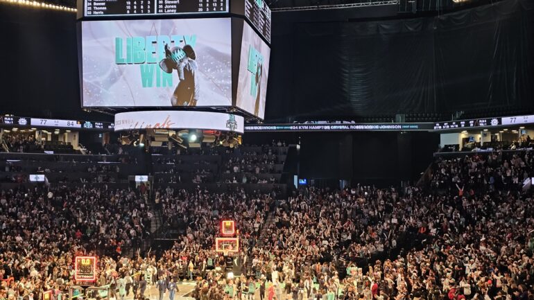 NY Liberty fans celebrate at Barclays Center