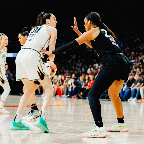 NY Liberty forward Breanna Stewart and Las Vegas Aces forward A'ja WIlson
