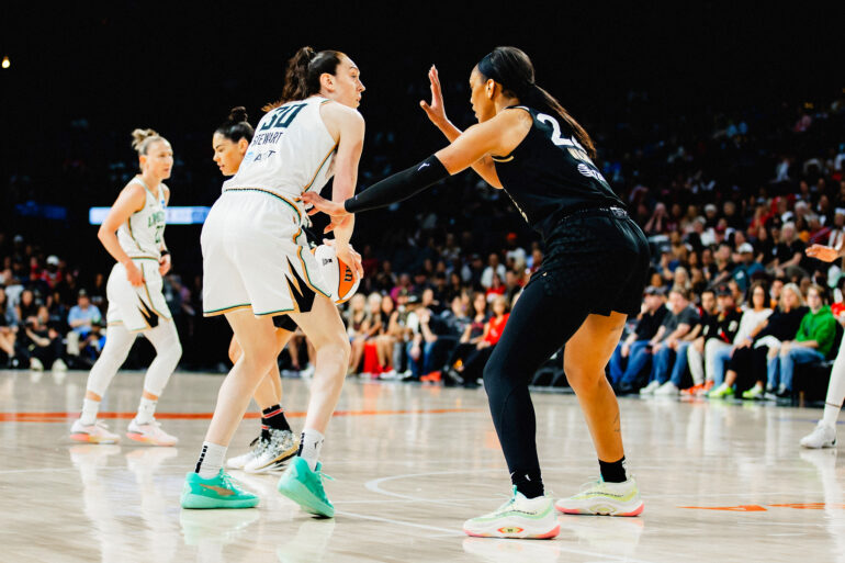 NY Liberty forward Breanna Stewart and Las Vegas Aces forward A'ja WIlson