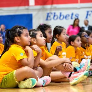 Young students at NY Liberty x WNBA "Her Time to Play" clinic at Brooklyn, NY.