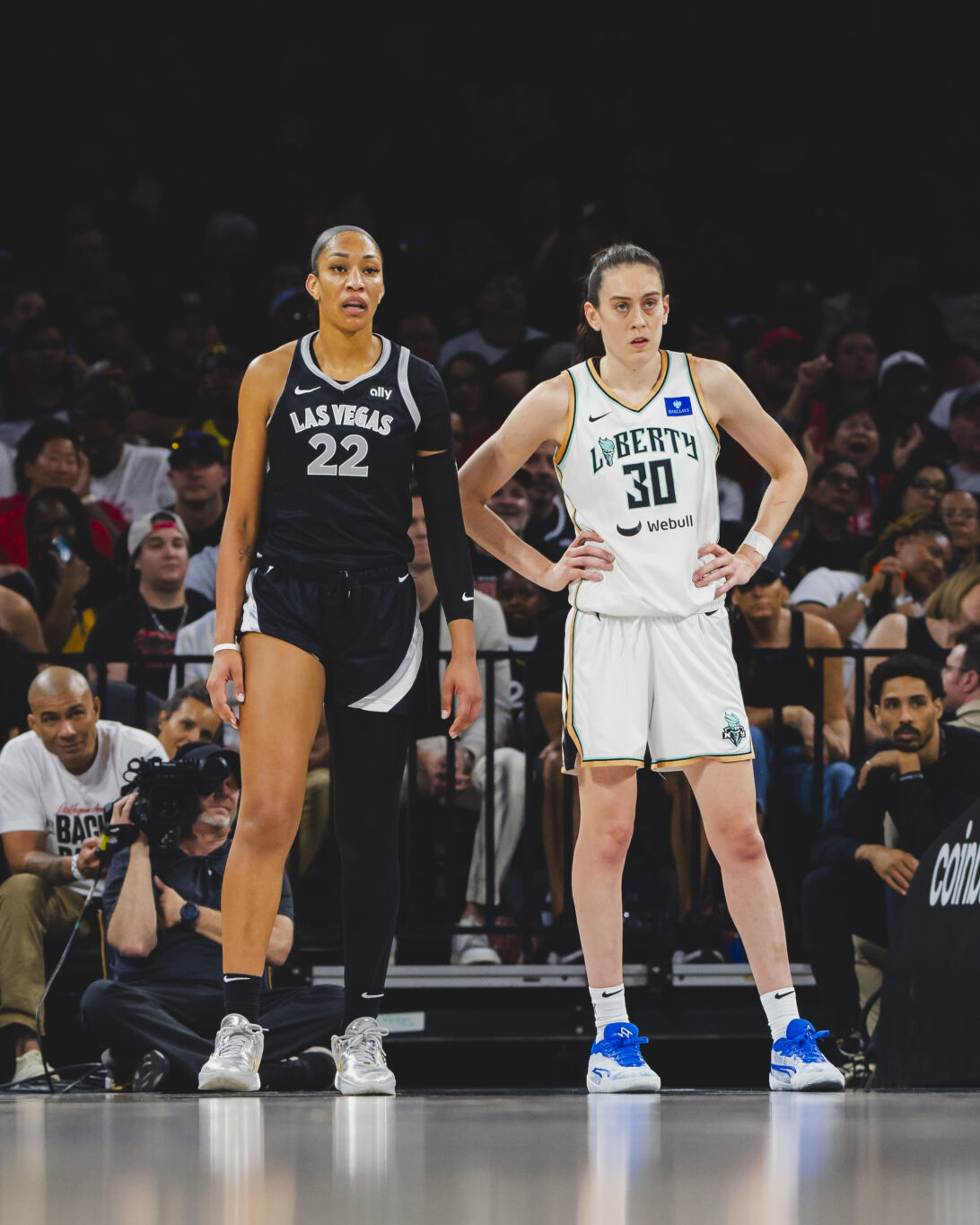 A'ja Wilson of the Aces and Breanna Stewart of the Liberty