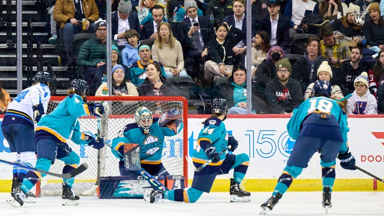 Corinne Schroeder nets the puck