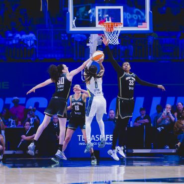 Breanna Stewart blocks a shot for the NY Liberty